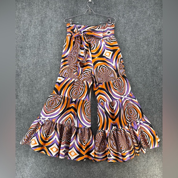 Truth Pants - Truth 70’s Orange & Purple Ruffle Flare Colorful Funky Pants Hippie Womens M